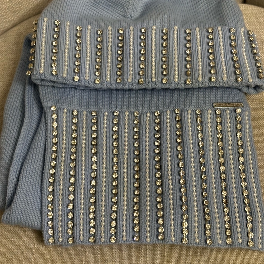 Michael Kors Blue Knit Scarf and Hat Set